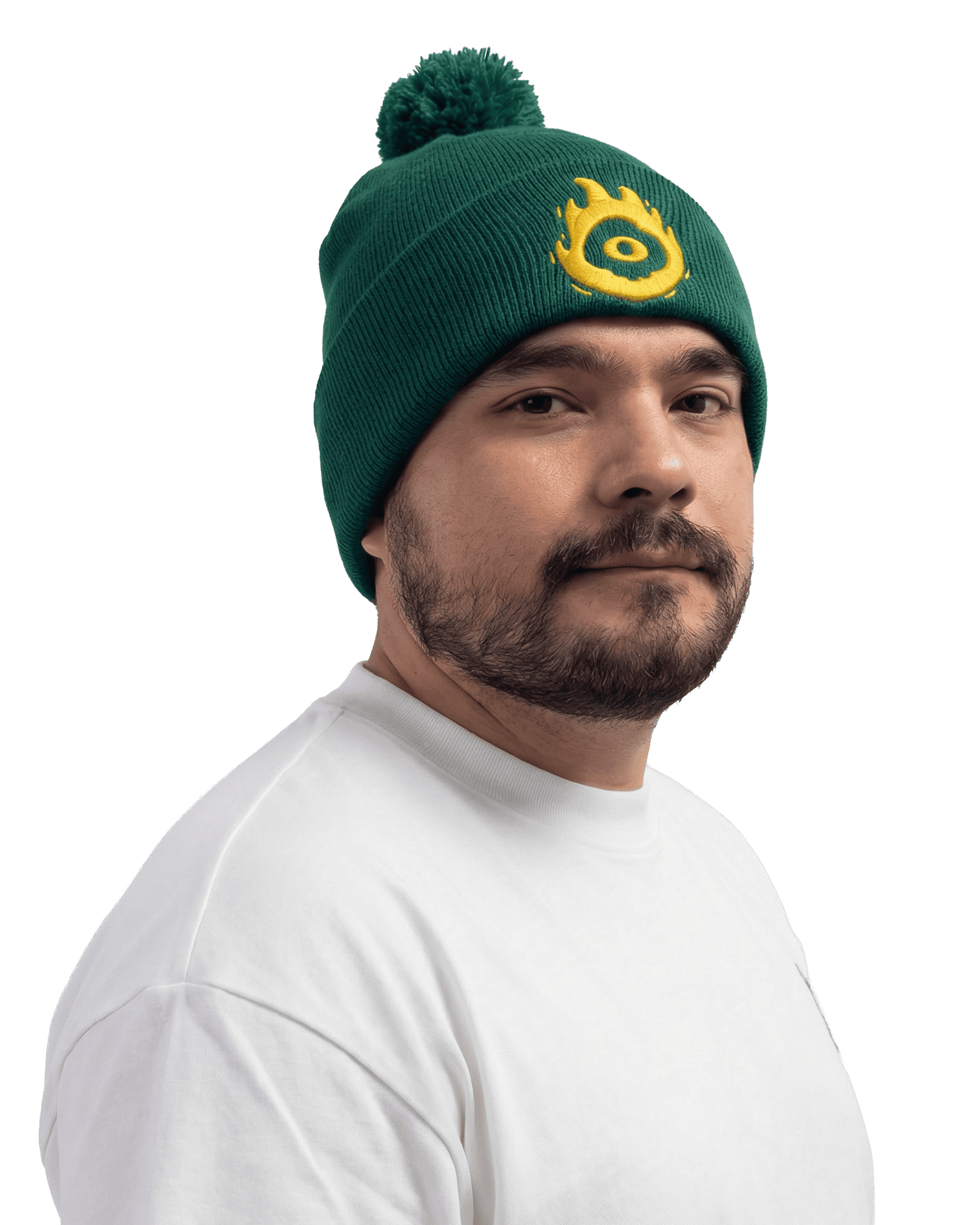Gorro Fire Gods Gods Beard Cult vista lateral bordado verde