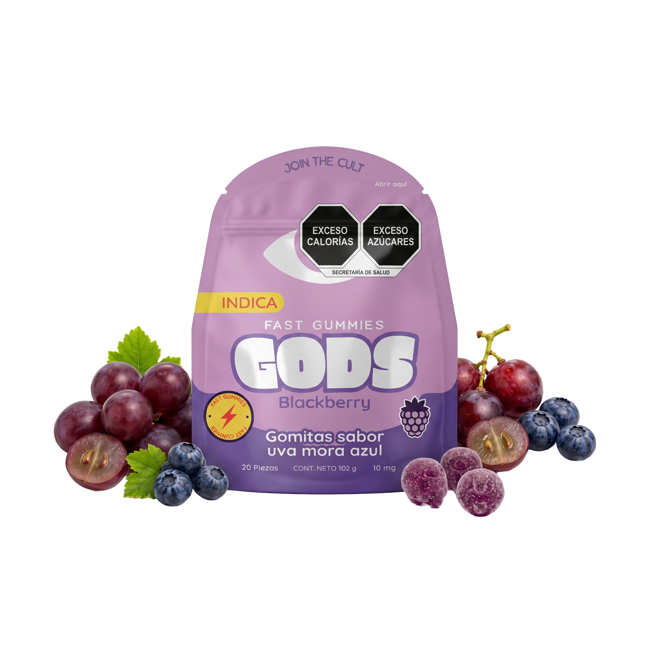 gomitas sabor blackberry de 10 mg incluye 20 pieza GODS Fast Gummies