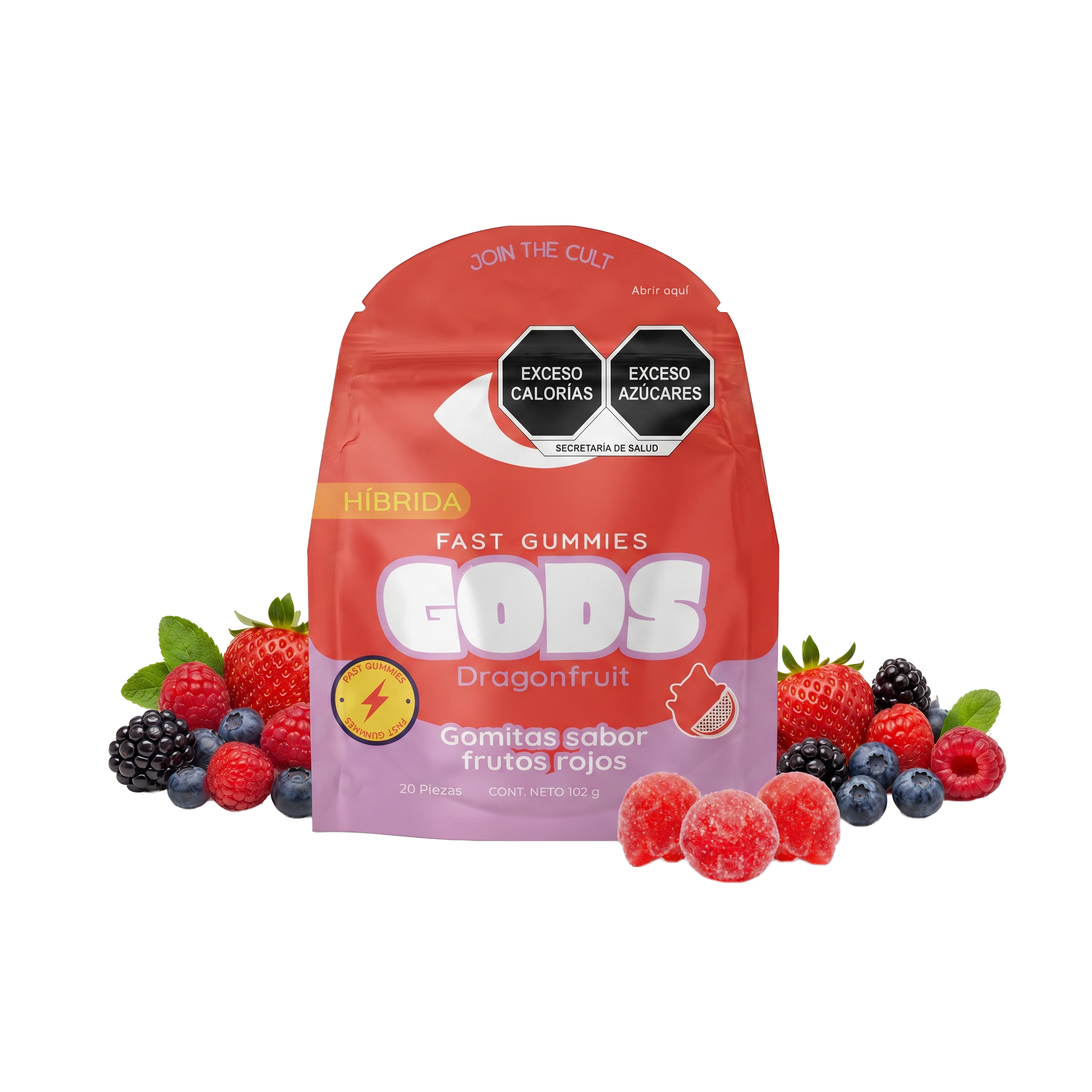 gomitas sabor frutos rojos de 10mg incluye 20 piezas GODS Fast Gummies