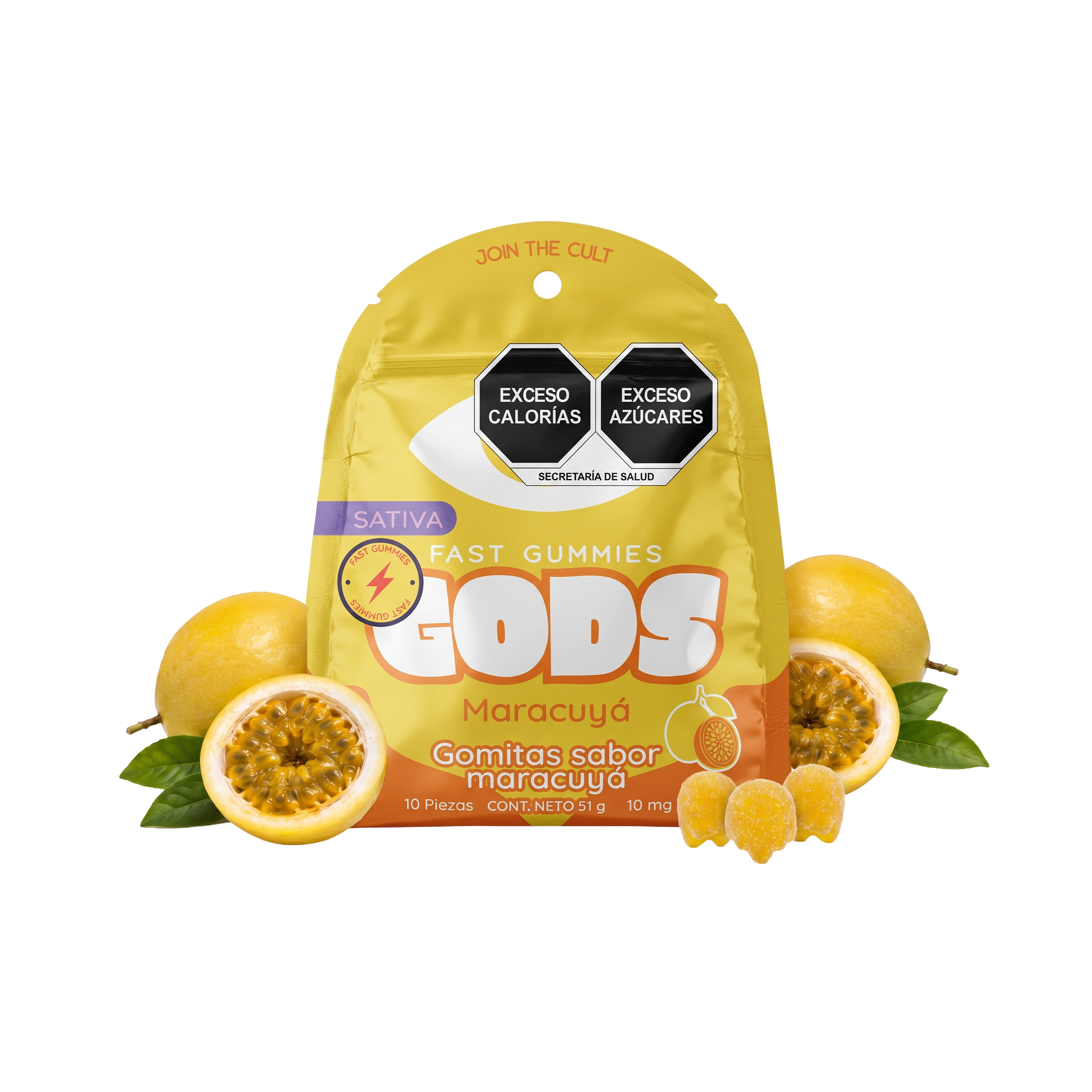 gomitas sabor maracuya de 10mg incluye 10 pieza GODS Fast Gummies