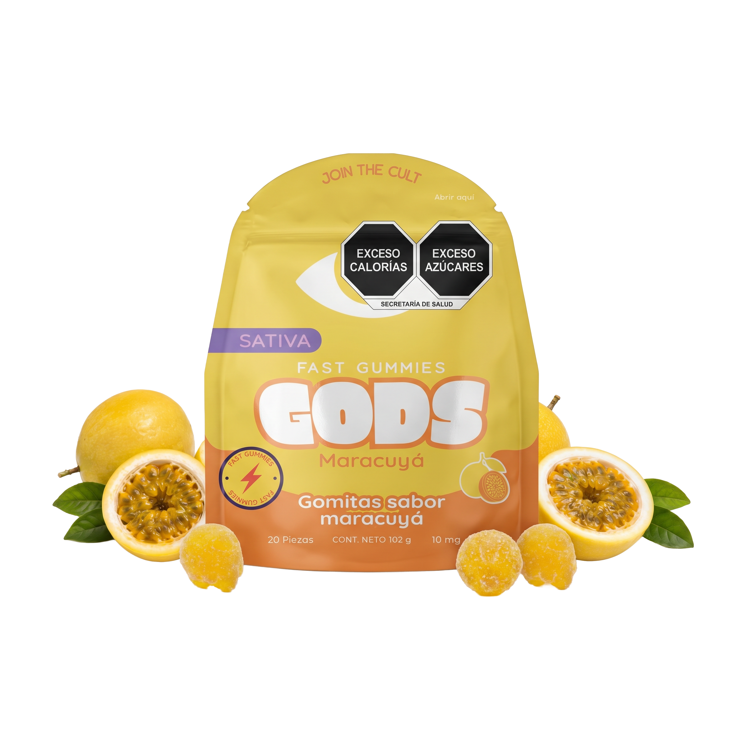 gomitas sabor maracuya de 10mg incluye 20 piezas GODS Fast Gummies