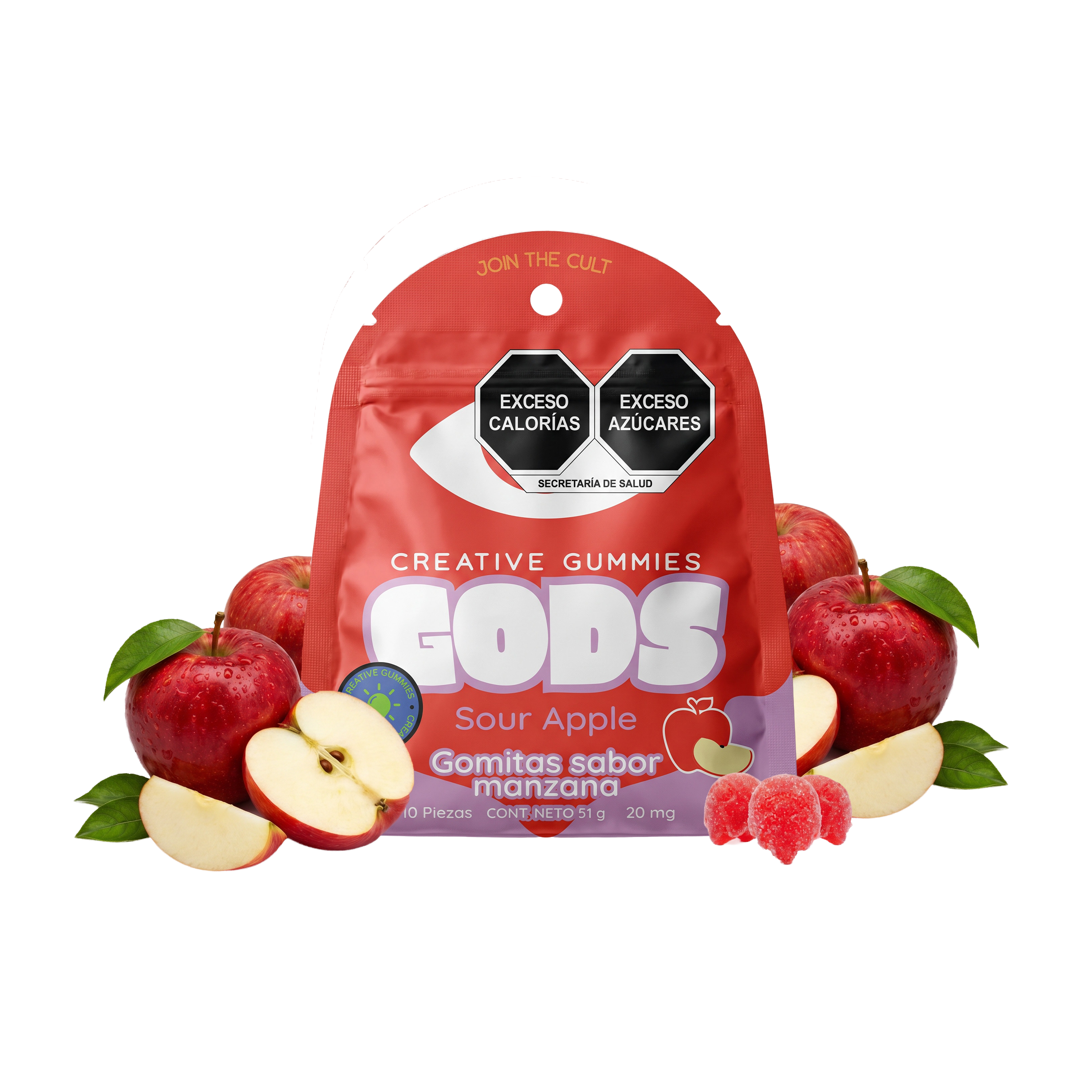 Gomitas D8 Creative de GODS: 10 piezas de 20 mg en Sour Apple