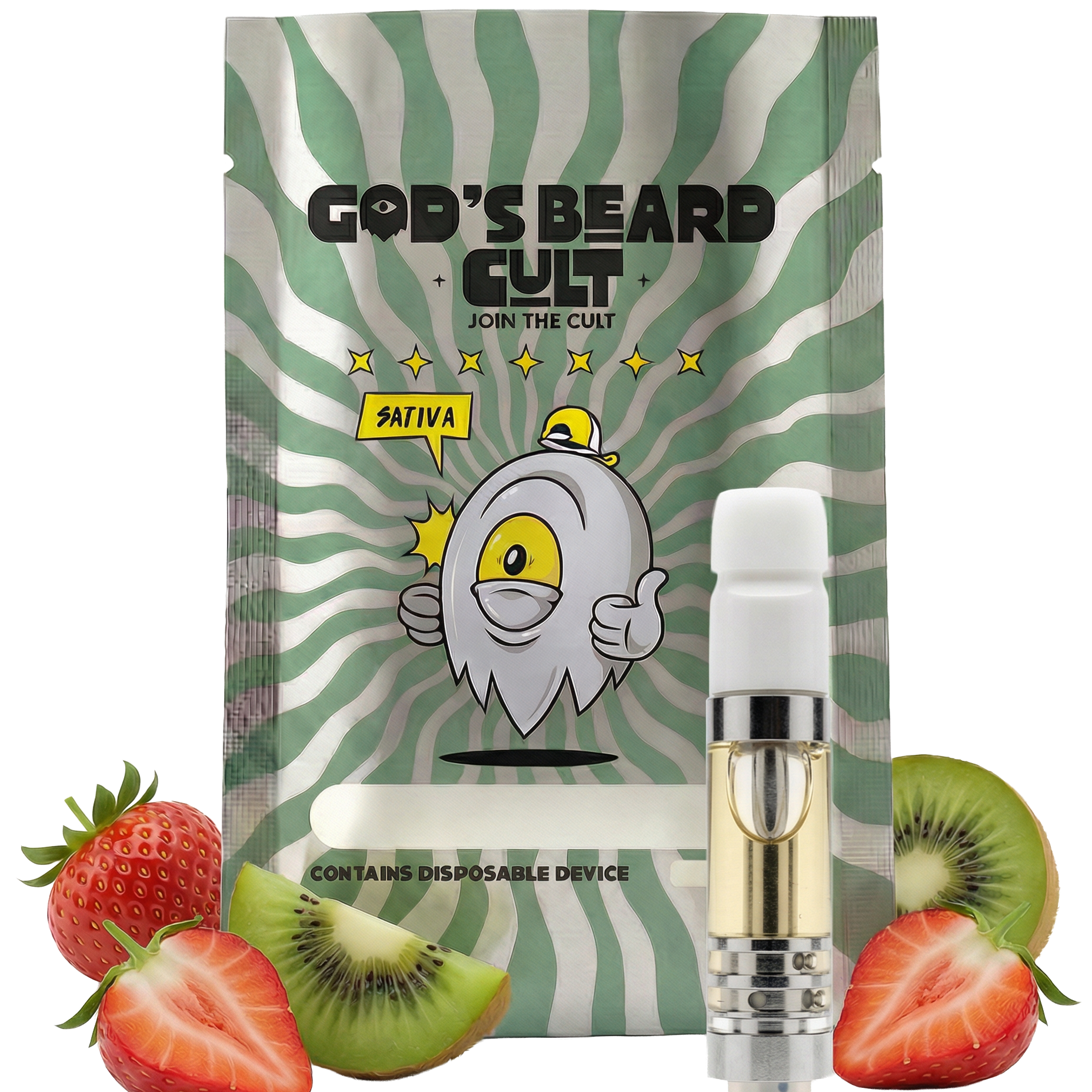 Cartucho 2 mL Arizona Fresa-Kiwi Sativa – pluma de wax HHC + THCP Gods Beard Cult