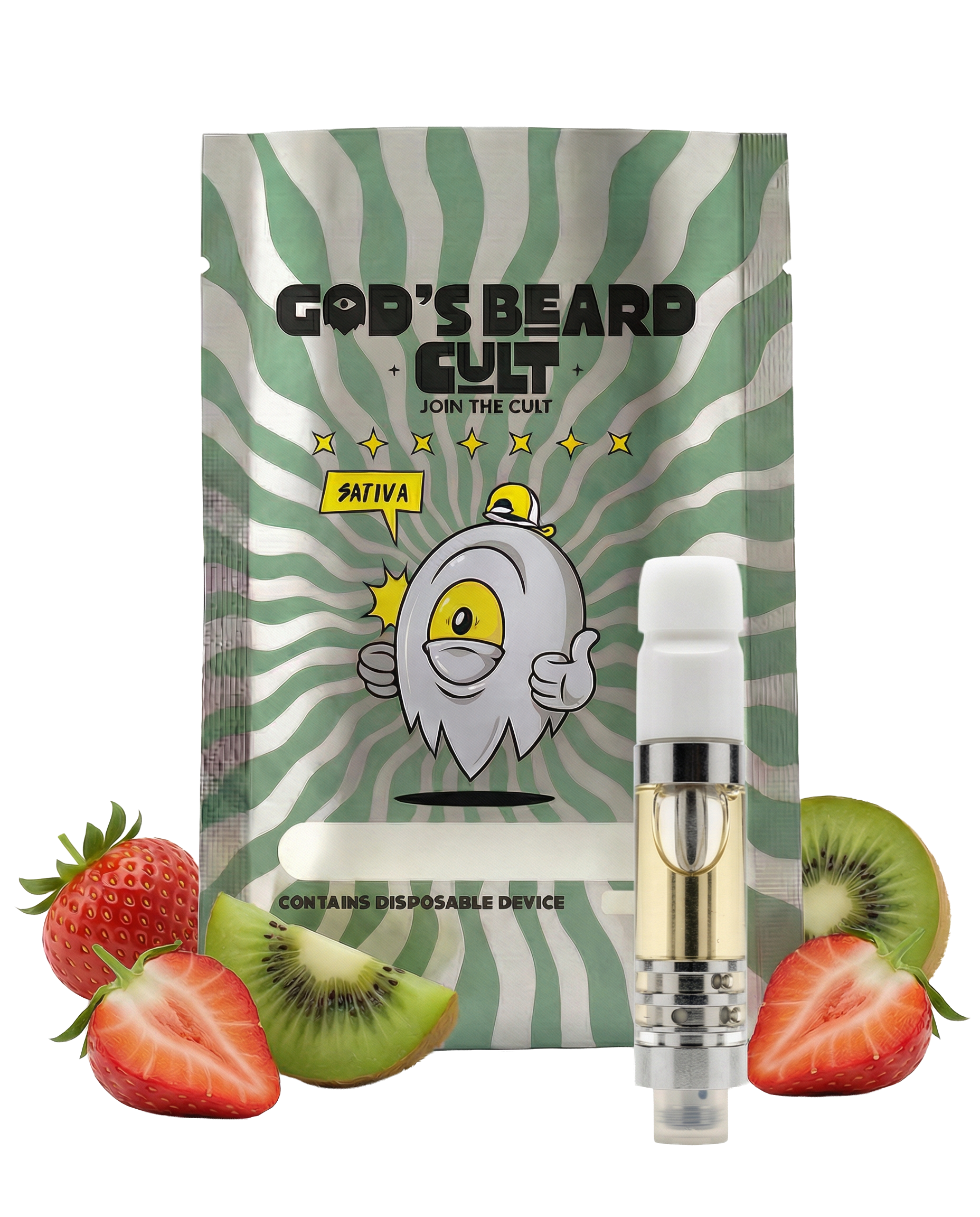 Cartucho 2 mL Arizona Fresa-Kiwi Sativa – pluma de wax HHC + THCP Gods Beard Cult