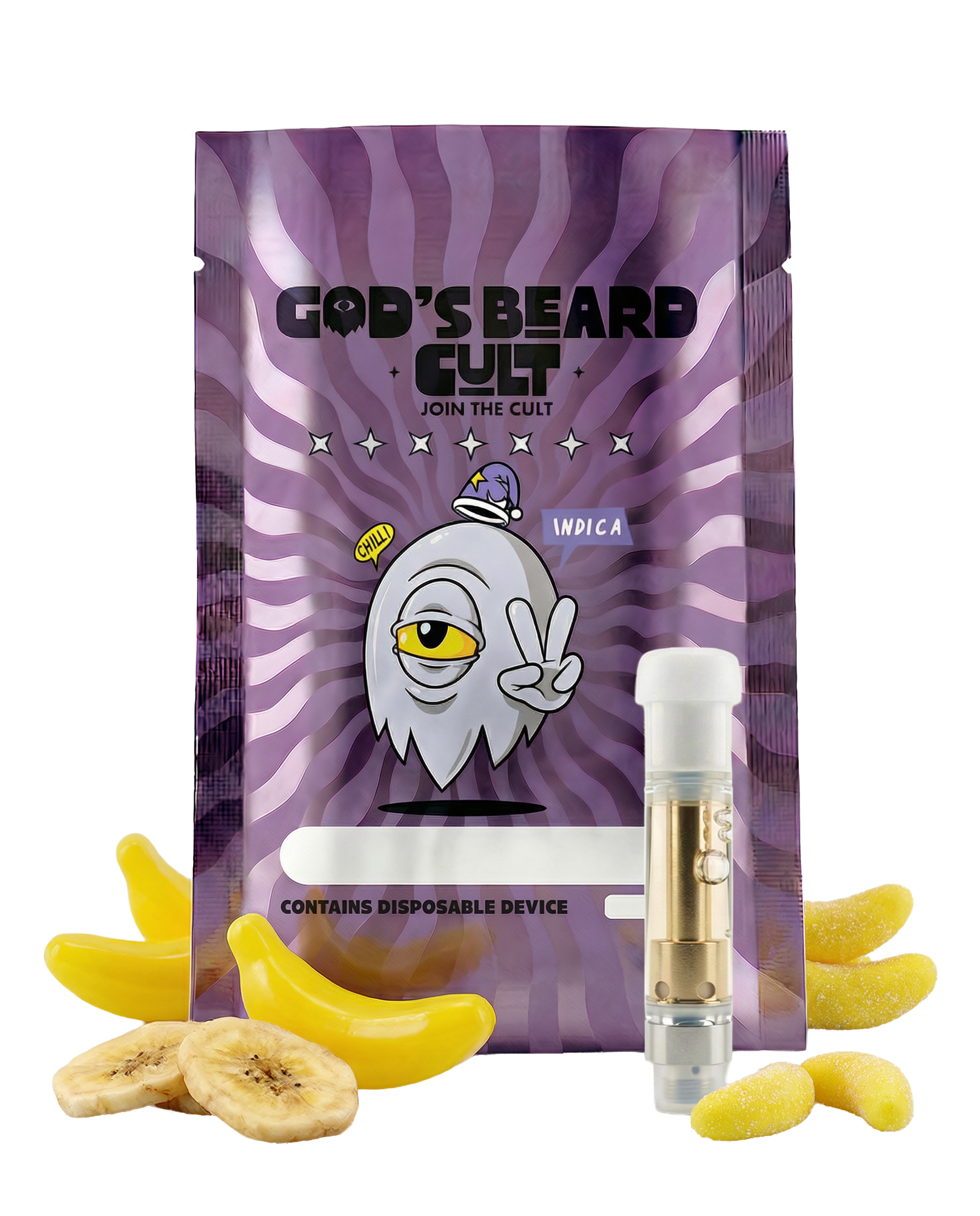 Cartucho 2 mL Banana Candy Indica – pluma de wax HHC + THCP Gods Beard Cult