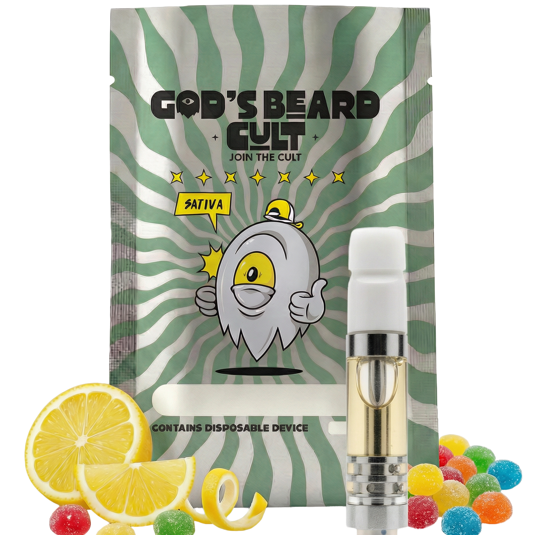 Cartucho 2 mL Lemon Zkittles Sativa – pluma de wax HHC + THCP Gods Beard Cult