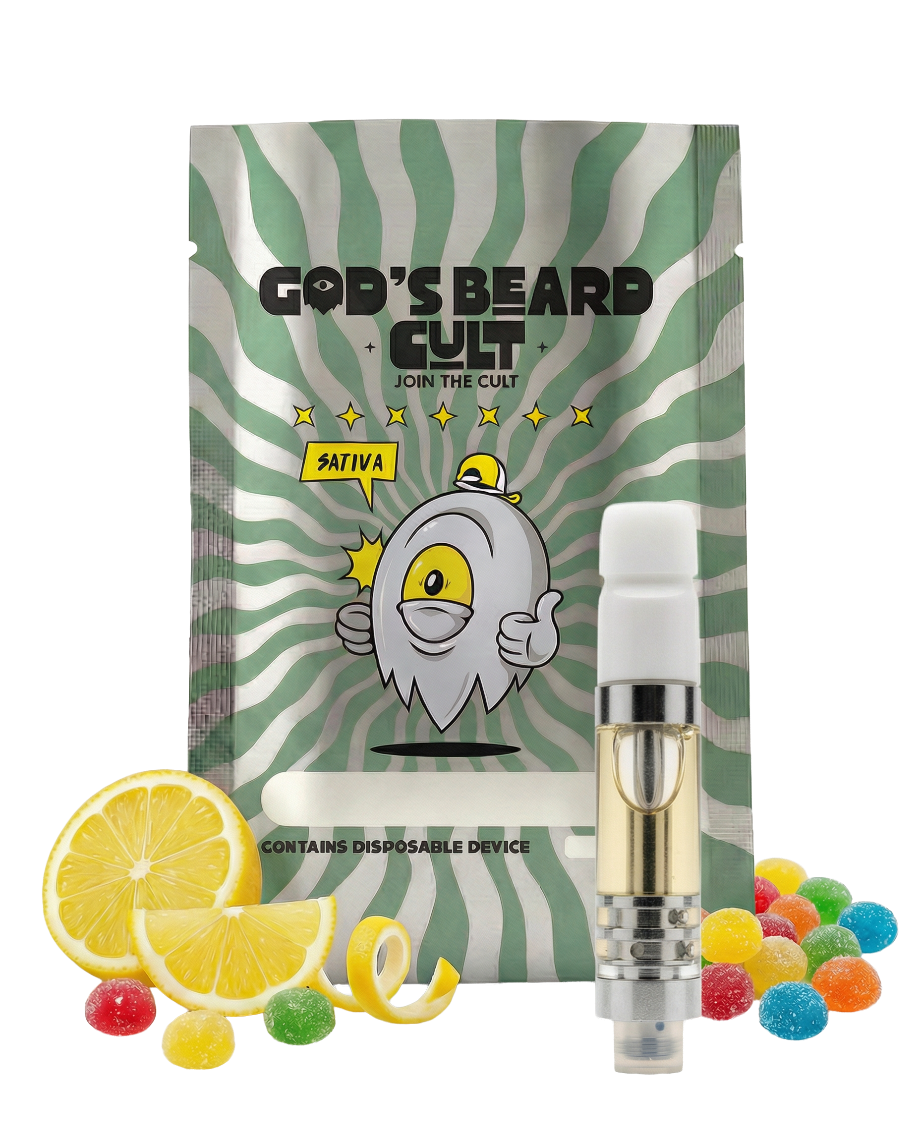 Cartucho 2 mL Lemon Zkittles Sativa – pluma de wax HHC + THCP Gods Beard Cult