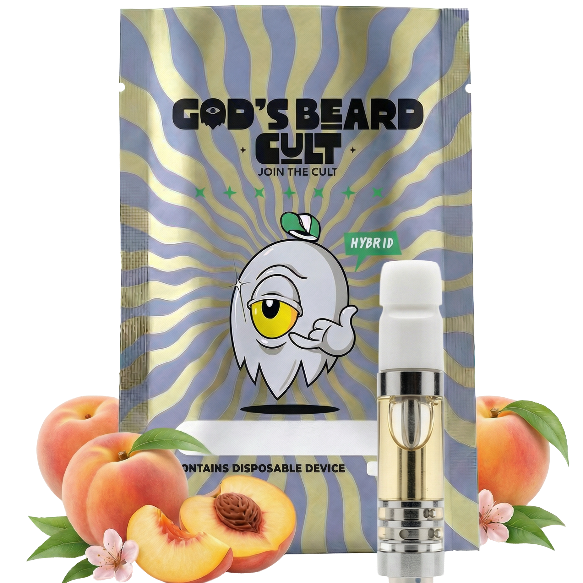 Cartucho 2 mL Peach Fuzz Híbrida – pluma de wax HHC + THCP Gods Beard Cult