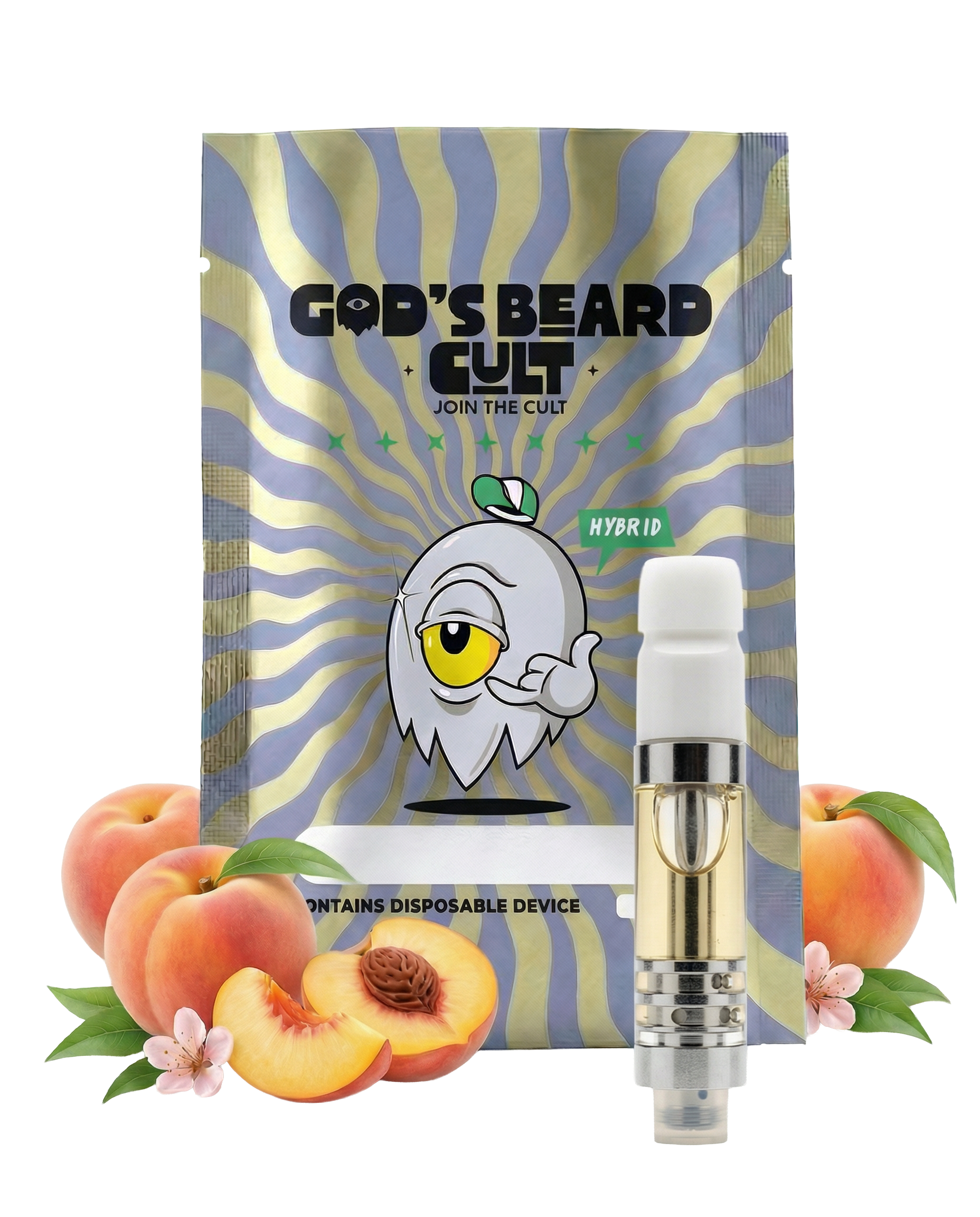 Cartucho 2 mL Peach Fuzz Híbrida – pluma de wax HHC + THCP Gods Beard Cult