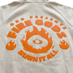 Detalle capucha y cordones sudadera Fire Gods Burn It All tono beige