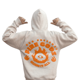 Detalle bordado y estampado Fire Gods Burn It All en sudadera beige Gods Beard Cult