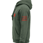 Etiqueta interior hoodie hecha en México Gods Beard Cult — marca y composición textil