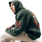 Detalle estampado hoodie ¿Cómo Chingados No? Gods Beard Cult — gráfica cultura cáñamo