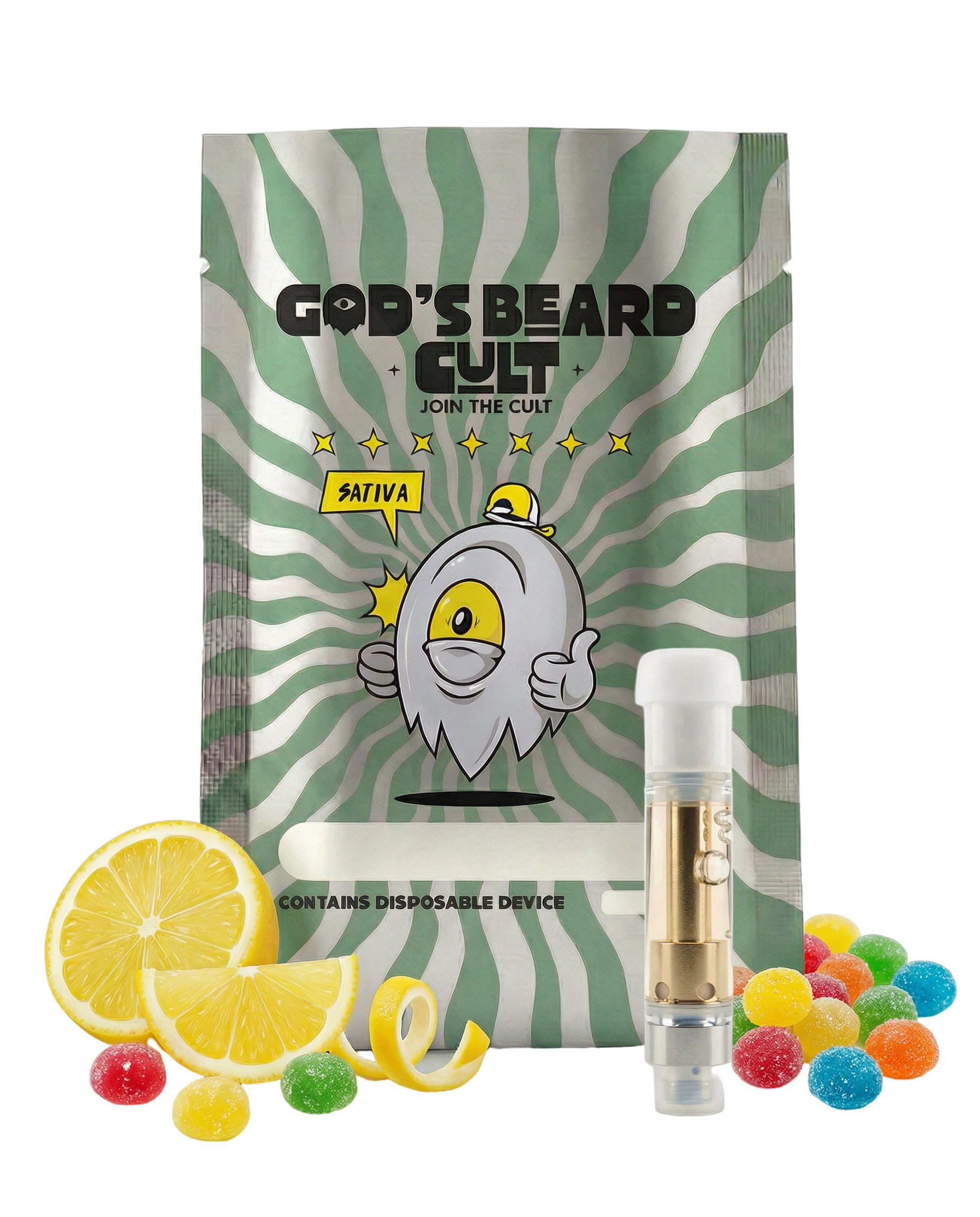 Cartucho Gods Beard Cult 1 mL HHC THCP conectado a batería 510